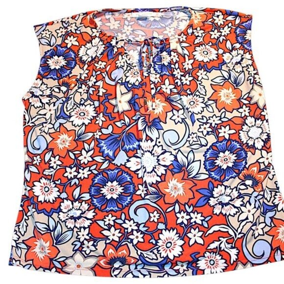 Liz Claiborne Women’s XL V-Neck Floral Blouse – Salmon & Blue Print - Picture 4 of 9